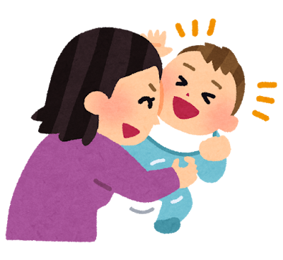 赤ちゃんをこしょばす母