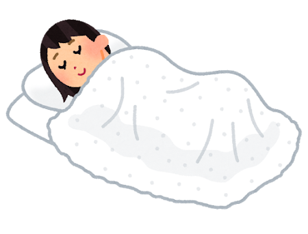 布団をかぶって寝ている女性